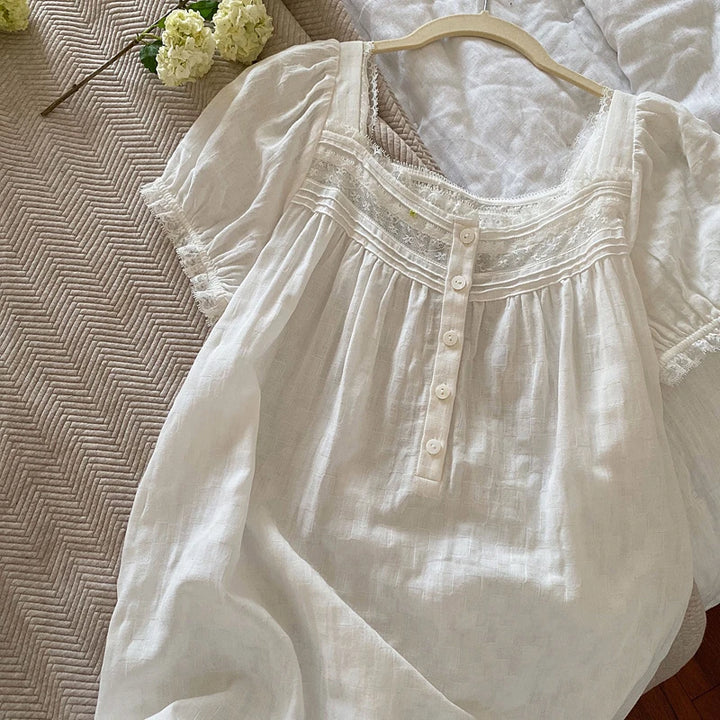 Pure Cotton Victorian Night Dress Women White Short Sleeve - Bliss Berry