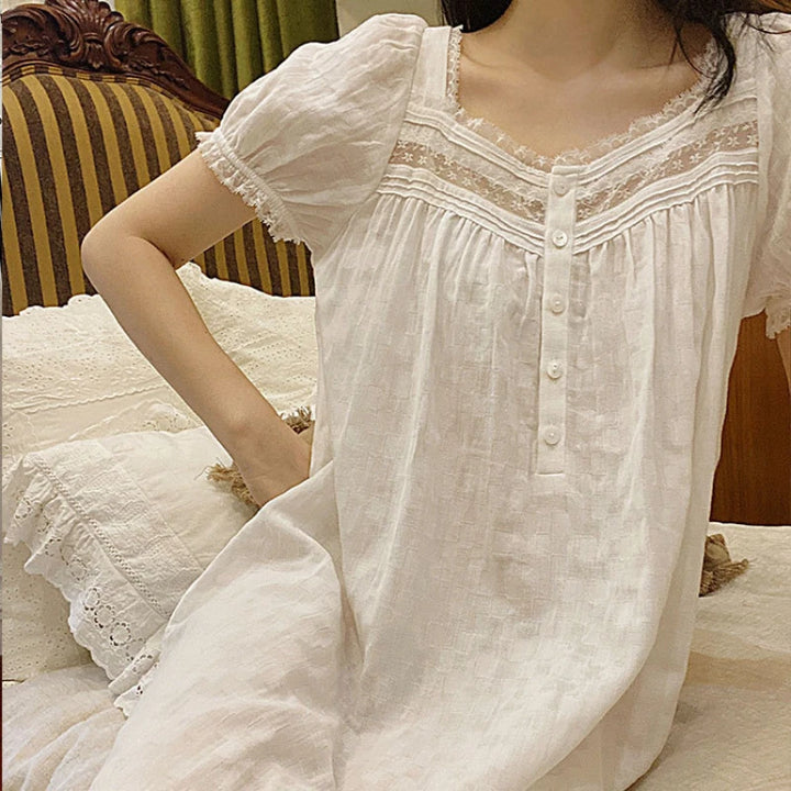 Pure Cotton Victorian Night Dress Women White Short Sleeve - Bliss Berry