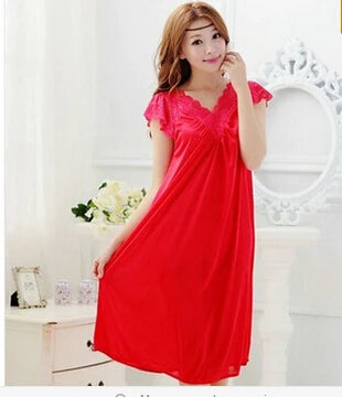 Women red lace sexy nightdress girls plus size Large - Bliss Berry
