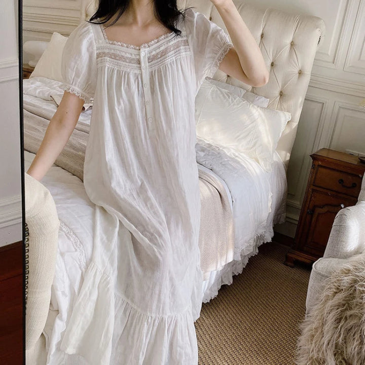 Pure Cotton Victorian Night Dress Women White Short Sleeve - Bliss Berry