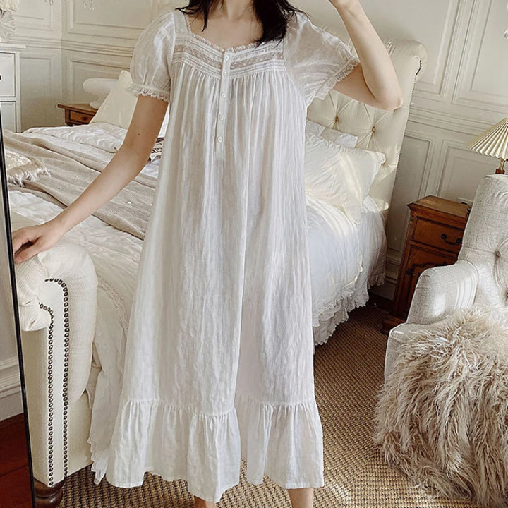 Pure Cotton Victorian Night Dress Women White Short Sleeve - Bliss Berry