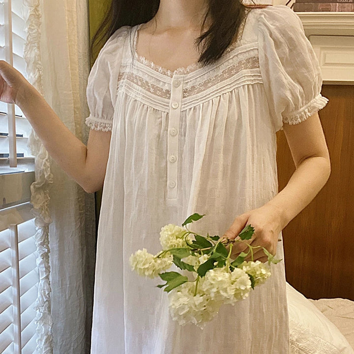Pure Cotton Victorian Night Dress Women White Short Sleeve - Bliss Berry