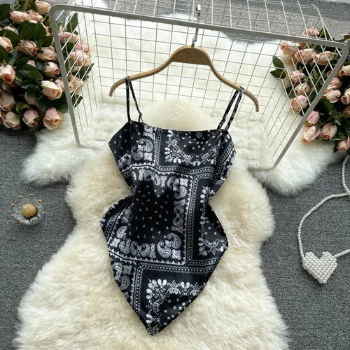 Women Sexy Backless asymmetrical lace-up Camis Print - Bliss Berry