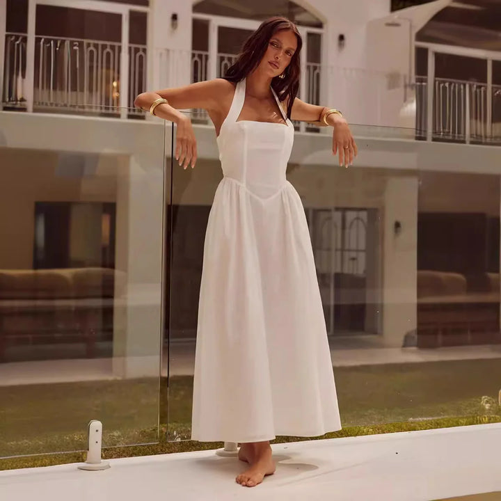 Women Elegant Halter Dress 2025 Summer Fashion New In Solid Sleeveless Dresses Lady Backless Casual Vestidos Party Holiday Robe - Bliss Berry