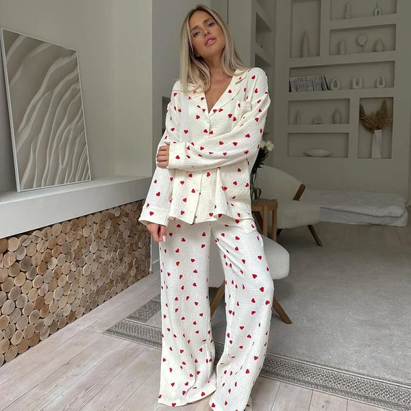 Summer New Love Heart Print Pyjama 100% Cotton - Bliss Berry