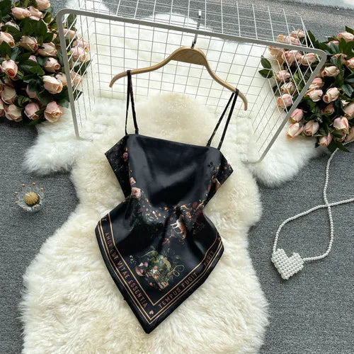 Women Sexy Backless asymmetrical lace-up Camis Print - Bliss Berry