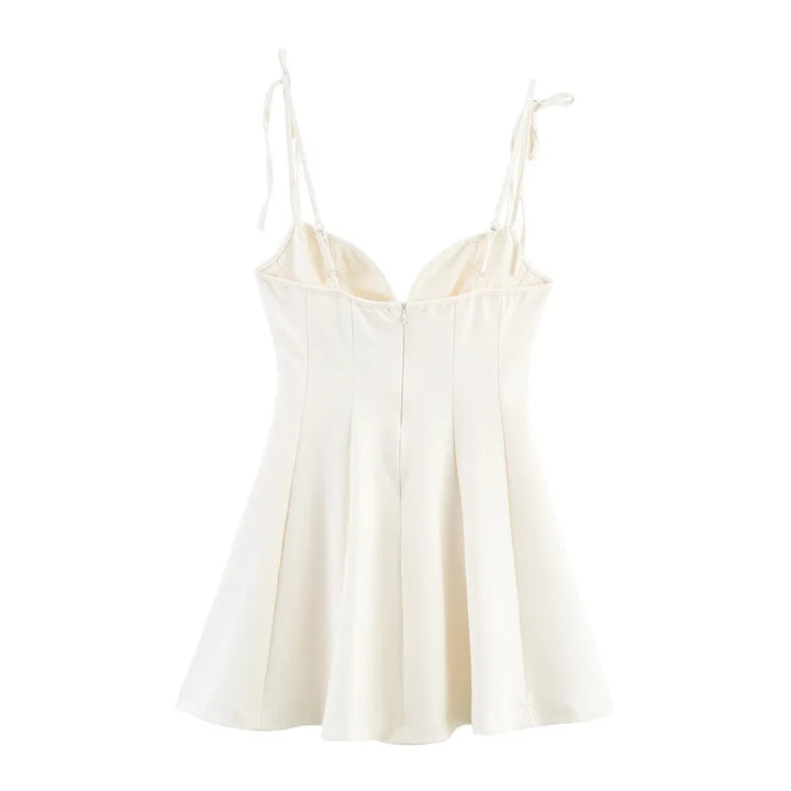 Fashion bow camisole Mini Dress women solid color elegant slim fit vestidos mujer sexy sleeveless mini party dress for women - Bliss Berry