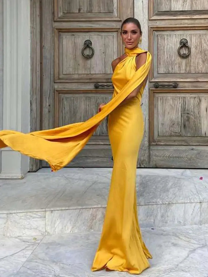 Elegant Solid Ribbon Women Halter Dress Off Shoulder Sleeveless Backless Slim Female Maxi Dresses 2025 Summer New Chic Lady Robe - Bliss Berry