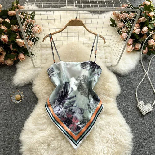 Women Sexy Backless asymmetrical lace-up Camis Print - Bliss Berry