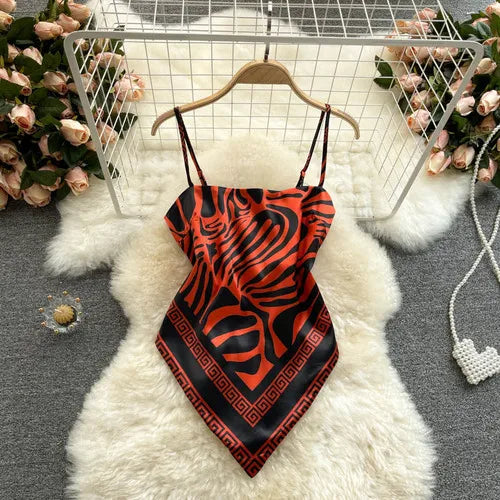 Women Sexy Backless asymmetrical lace-up Camis Print - Bliss Berry