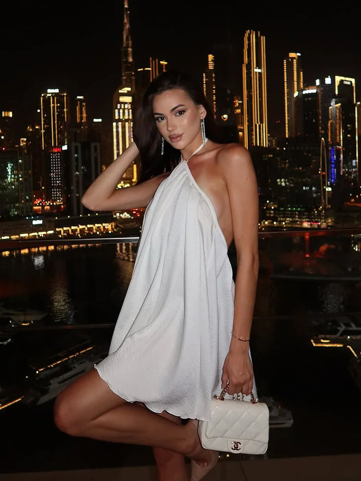 Solid A-Line Dresses For Women Fashion Sexy Streetwear Lace Up Sleeveless Backless Sheath Mini Vestidos Robes Female Slim Fit - Bliss Berry