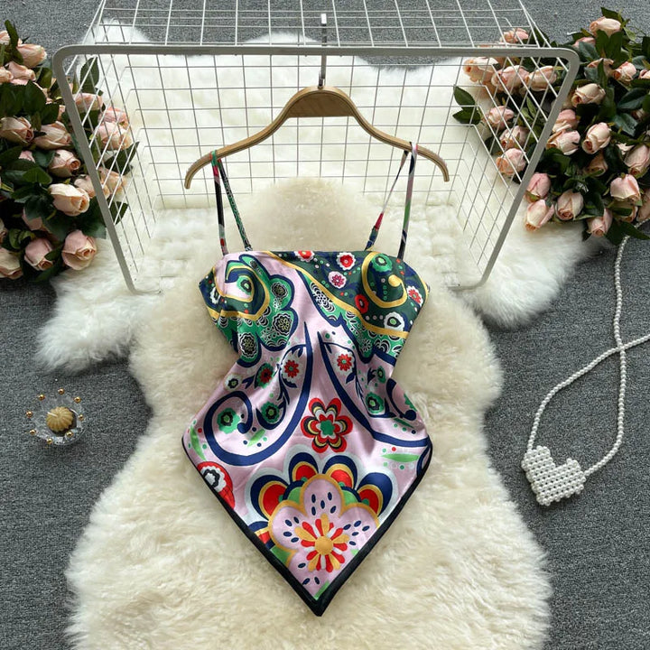 Women Sexy Backless asymmetrical lace-up Camis Print - Bliss Berry