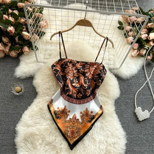Women Sexy Backless asymmetrical lace-up Camis Print - Bliss Berry