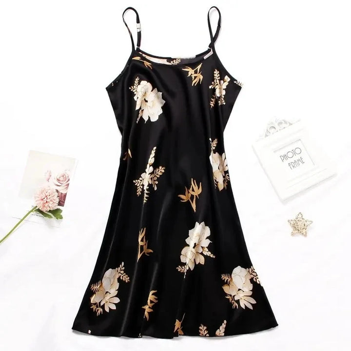 Women Nightwear Home Clothes Sexy Black Floral Printing - Bliss Berry