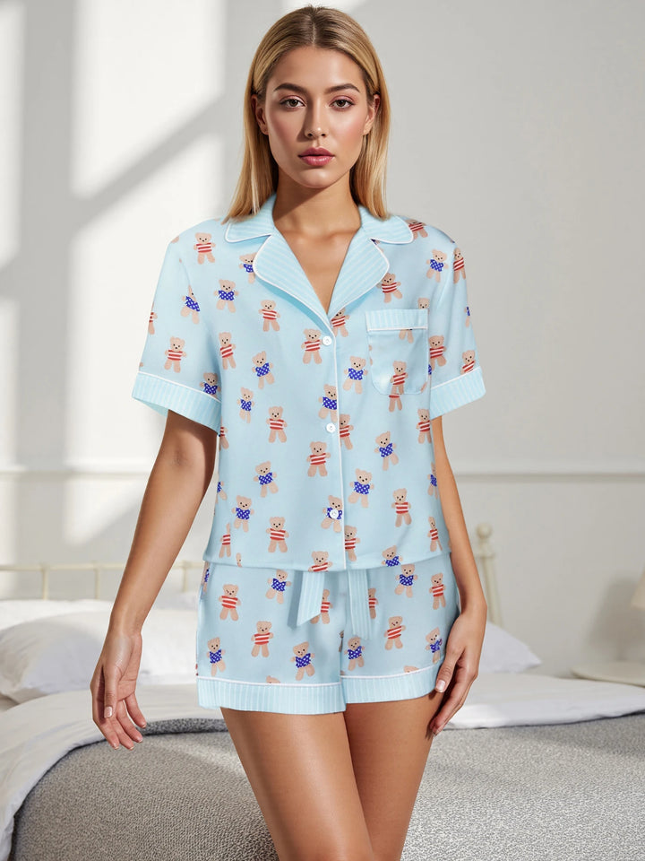 Women s Cute Summer Pajamas Set with Adorable Bear Print - Bliss Berry