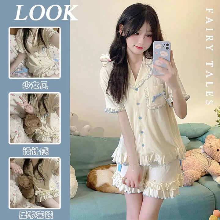 Japanese Solid Sweet Pajama Sets Sleepwear Women - Bliss Berry