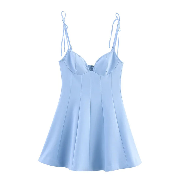 Fashion bow camisole Mini Dress women solid color elegant slim fit vestidos mujer sexy sleeveless mini party dress for women - Bliss Berry