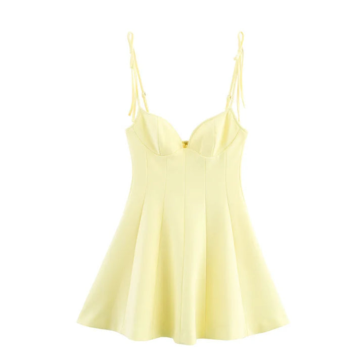 Fashion bow camisole Mini Dress women solid color elegant slim fit vestidos mujer sexy sleeveless mini party dress for women - Bliss Berry