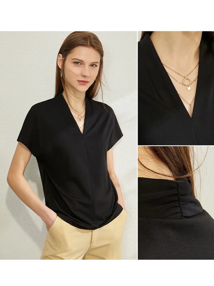 Summer Women's T-shirt Classic Style Casual V-neck - Bliss Berry
