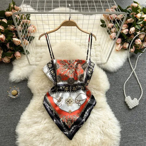 Women Sexy Backless asymmetrical lace-up Camis Print - Bliss Berry