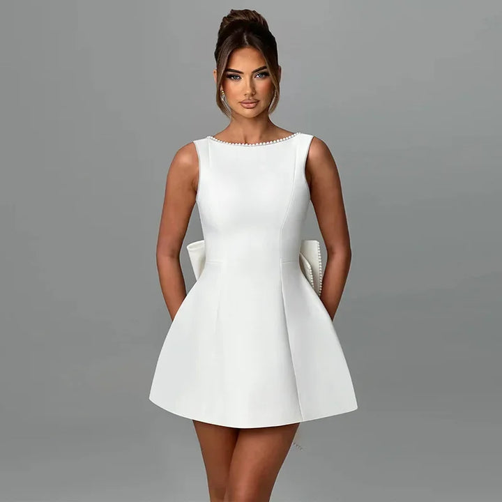 Detachable Bow Sleeveless Sexy A-line Dress Women  Elegant Party Dress Backless Bodycon Mini Summer Dress Vestidos - Bliss Berry