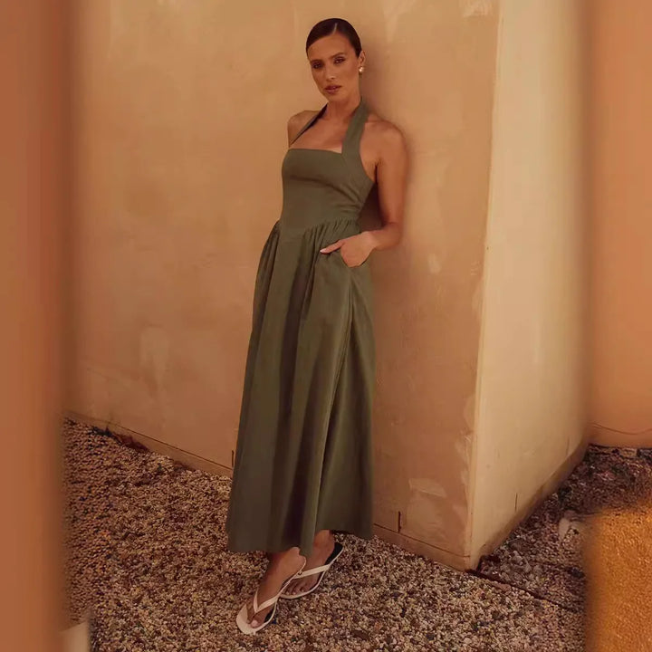 Women Elegant Halter Dress 2025 Summer Fashion New In Solid Sleeveless Dresses Lady Backless Casual Vestidos Party Holiday Robe - Bliss Berry