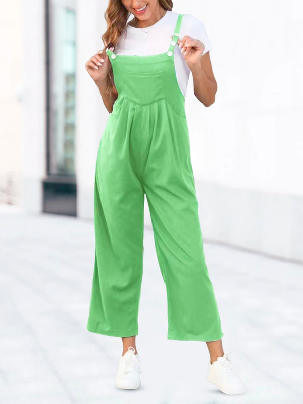 Summer Waffle Grid Jumpsuit Sleeveless Bib Overall - Bliss Berry