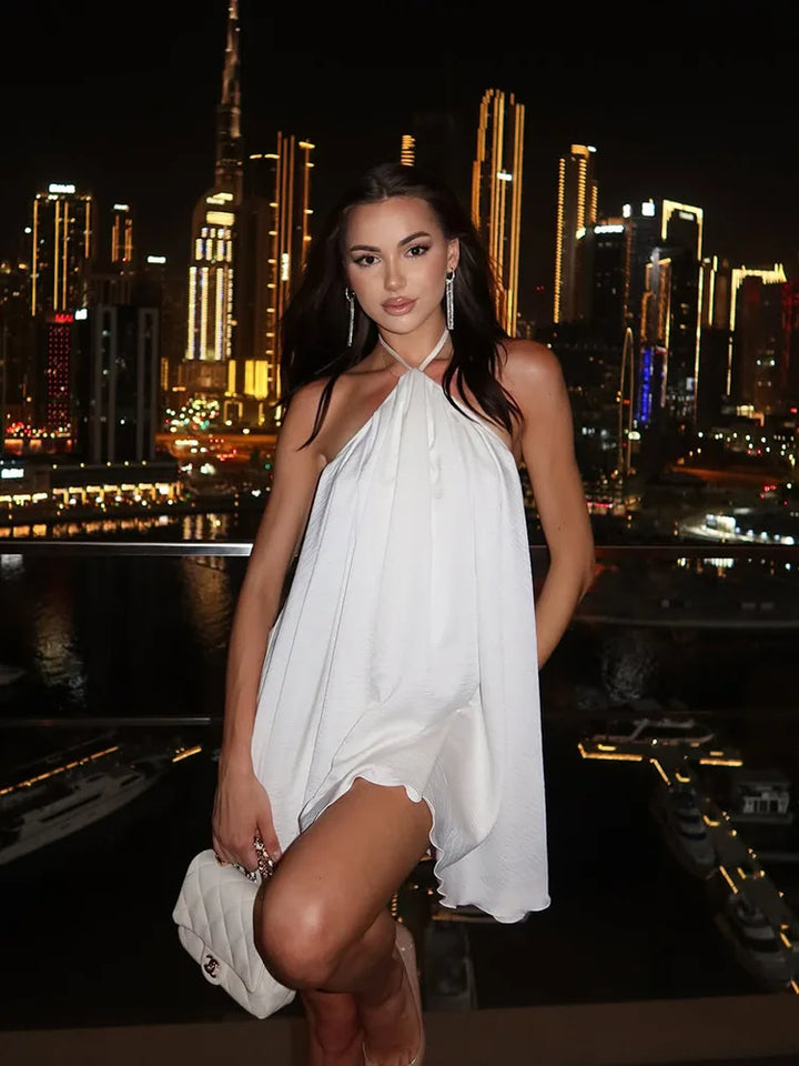 Solid A-Line Dresses For Women Fashion Sexy Streetwear Lace Up Sleeveless Backless Sheath Mini Vestidos Robes Female Slim Fit - Bliss Berry