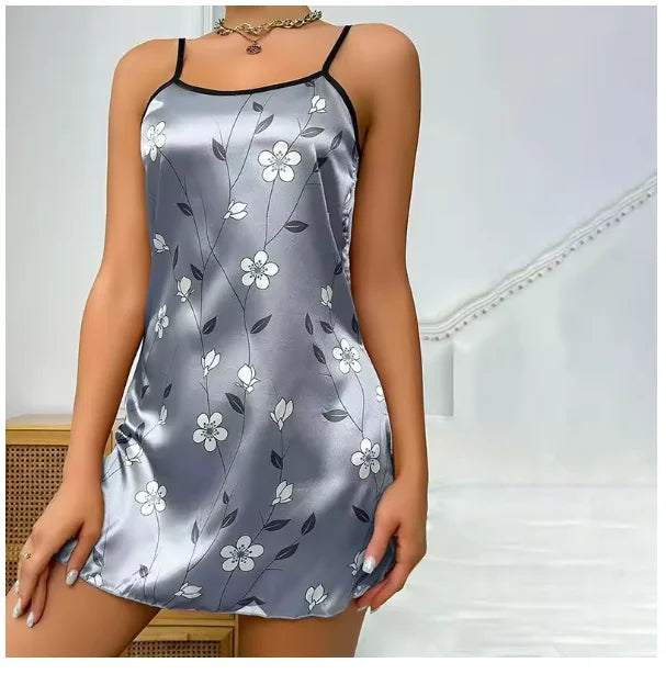 Women Nightwear Home Clothes Sexy Black Floral Printing - Bliss Berry