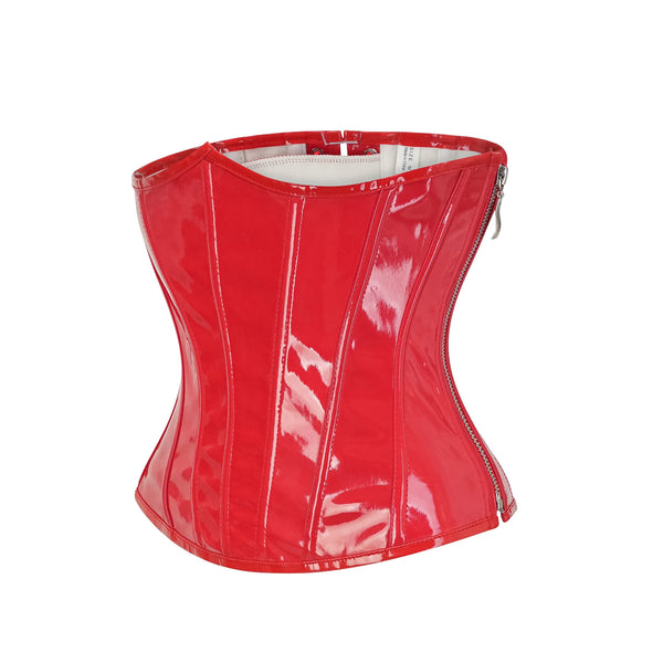 Steampunk Red PU Leather Side Zipper Corset Women - Bliss Berry