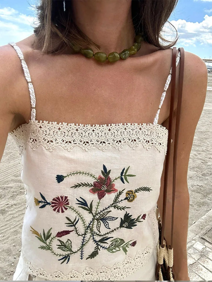 Lace Embroidered Halter Top Shorts Set Vacation - Bliss Berry