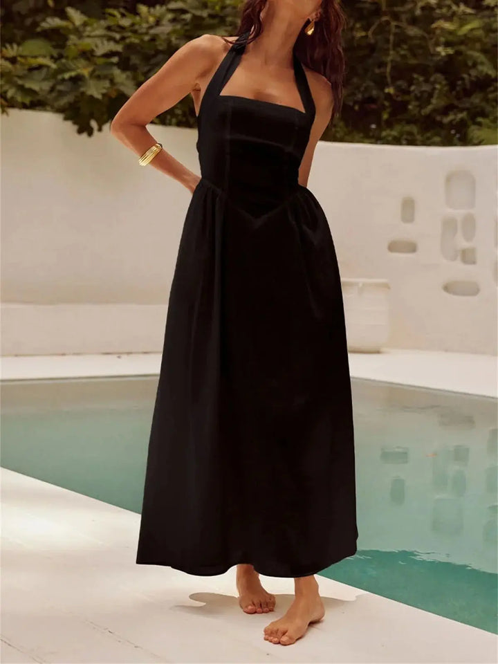 Women Elegant Halter Dress 2025 Summer Fashion New In Solid Sleeveless Dresses Lady Backless Casual Vestidos Party Holiday Robe - Bliss Berry