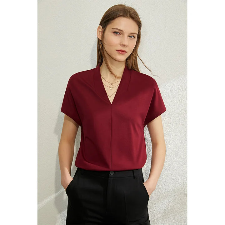 Summer Women's T-shirt Classic Style Casual V-neck - Bliss Berry