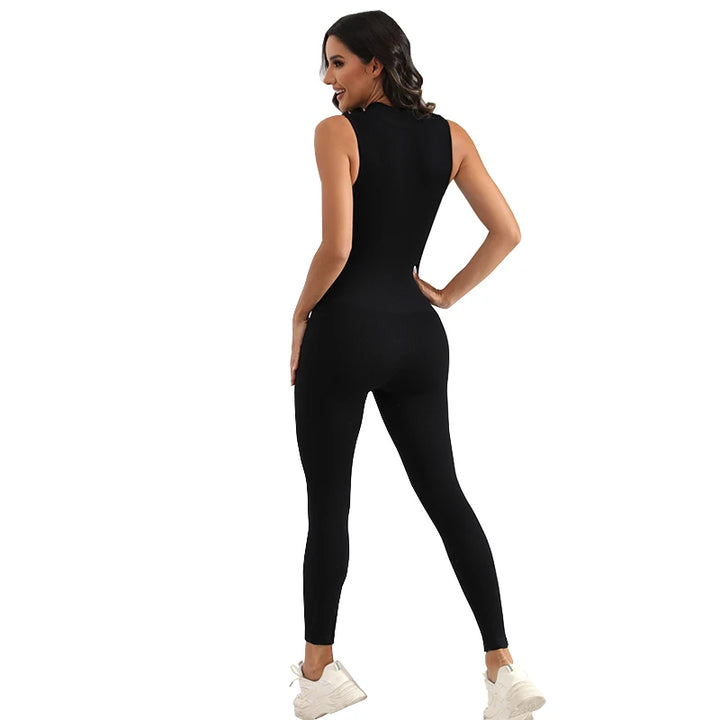 Ribbed Sleeveless Zip Front Sport Jumpsuits - Bliss Berry