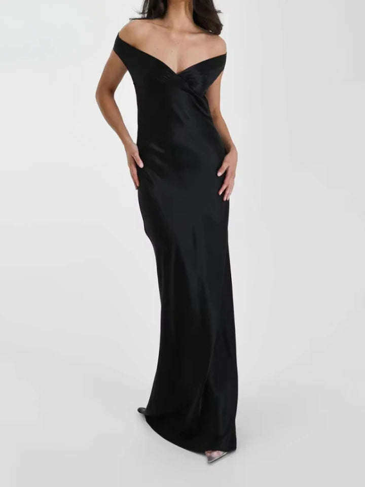 New Summer Satin Bow Backless Sexy Maxi Dress for Women Gown Fashion V Neck Sleeveless Club Party Evening Dress Elegant Clothing - Bliss Berry
