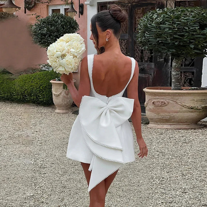 Detachable Bow Sleeveless Sexy A-line Dress Women  Elegant Party Dress Backless Bodycon Mini Summer Dress Vestidos - Bliss Berry