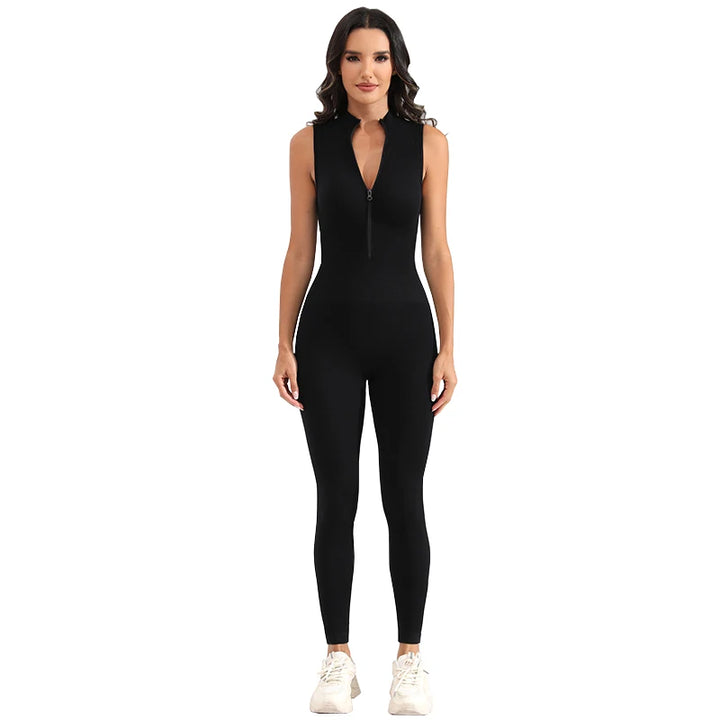 Ribbed Sleeveless Zip Front Sport Jumpsuits - Bliss Berry