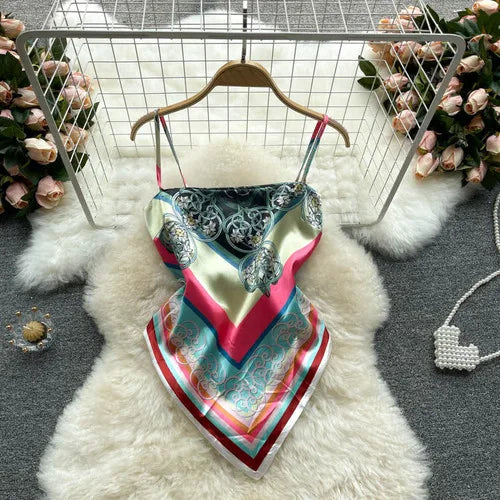 Women Sexy Backless asymmetrical lace-up Camis Print - Bliss Berry