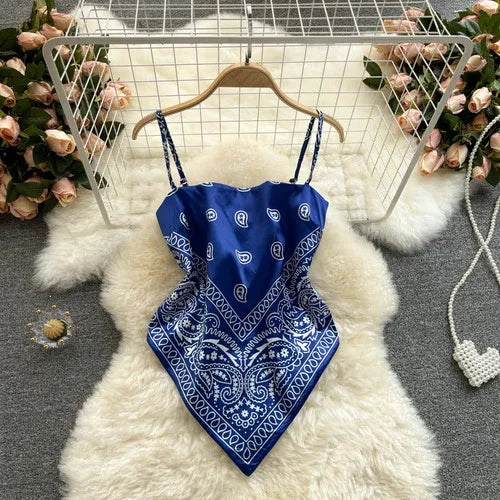 Women Sexy Backless asymmetrical lace-up Camis Print - Bliss Berry