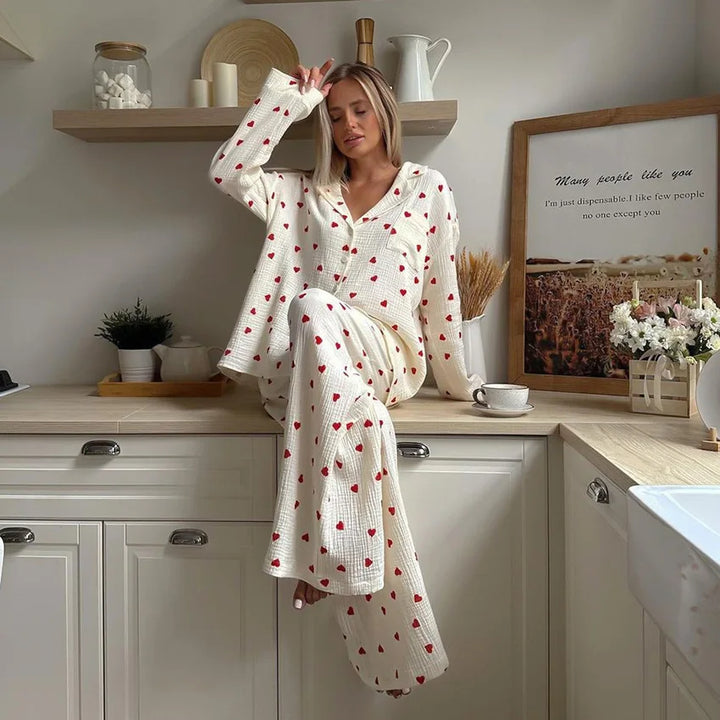 Summer New Love Heart Print Pyjama 100% Cotton - Bliss Berry