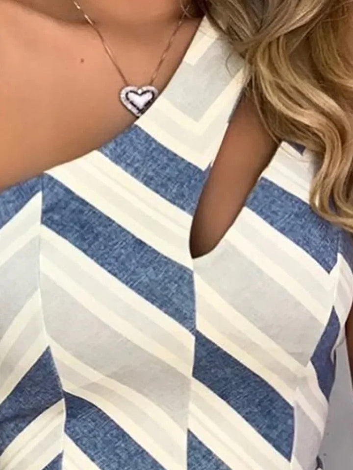 One Shoulder Chevron Stripes Rompers Women - Bliss Berry