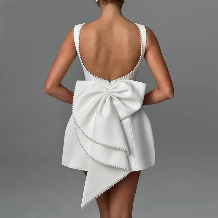 Detachable Bow Sleeveless Sexy A-line Dress Women  Elegant Party Dress Backless Bodycon Mini Summer Dress Vestidos - Bliss Berry