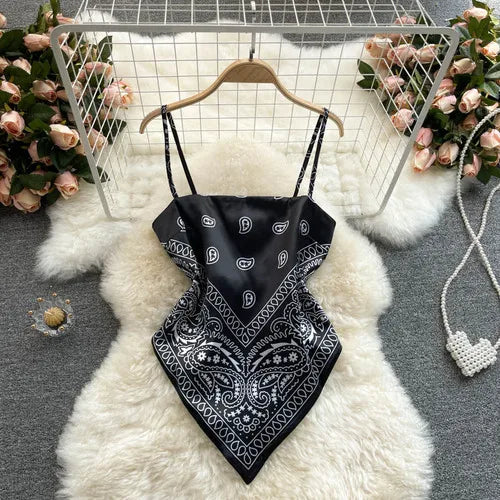 Women Sexy Backless asymmetrical lace-up Camis Print - Bliss Berry