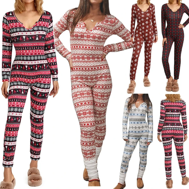 Women's Christmas Pajamas Romper Long Sleeve - Bliss Berry