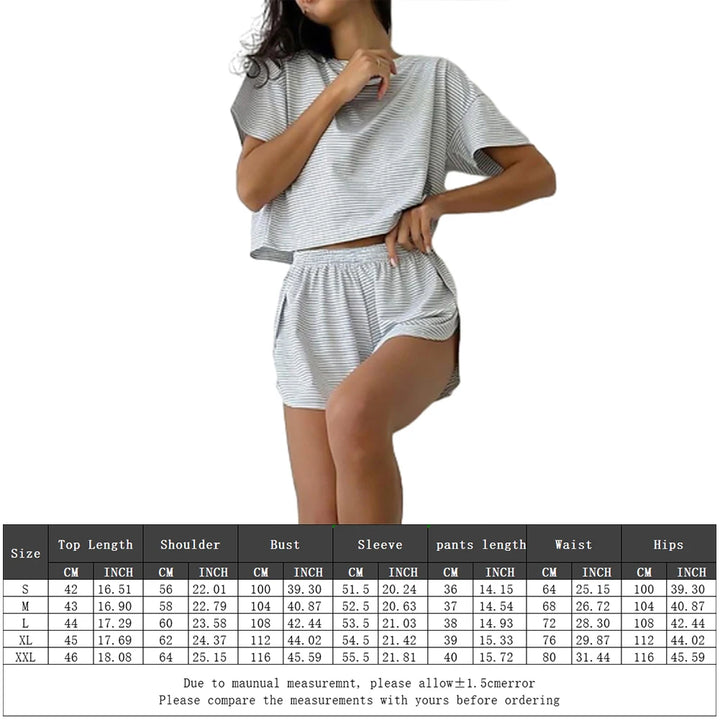 2 Pieces Pajamas Set Women Striped Pajamas Set - Bliss Berry