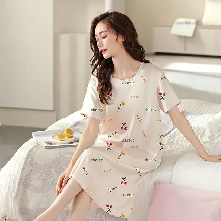 Nightgown Women Summer Ice Silk Pajamas Short - Bliss Berry