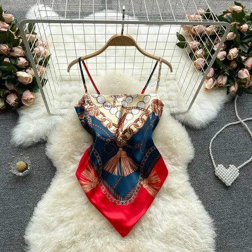 Women Sexy Backless asymmetrical lace-up Camis Print - Bliss Berry