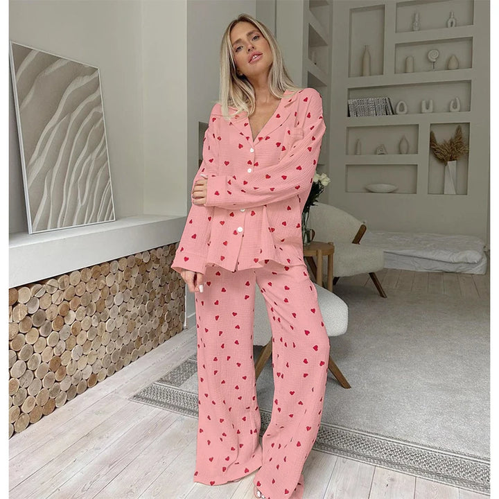 Summer New Love Heart Print Pyjama 100% Cotton - Bliss Berry