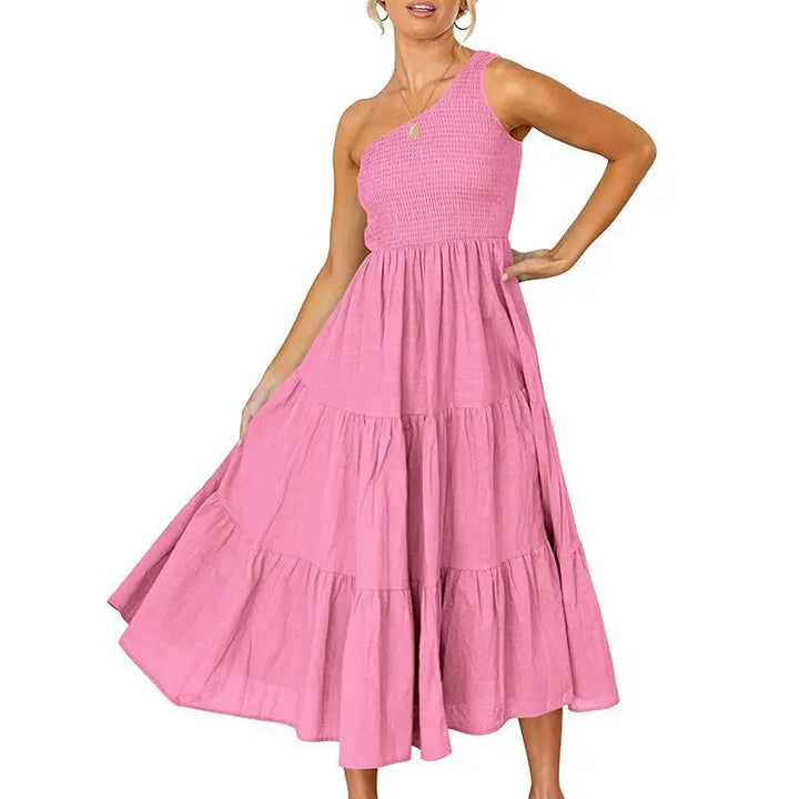 Elegant Dress For Women Bodycon Dress One Shoulder 2022 Summer Fashion Party Ruffles Hem Tiered Maxi Dresses Robe Femme Vestidos - Bliss Berry