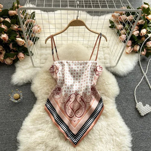 Women Sexy Backless asymmetrical lace-up Camis Print - Bliss Berry